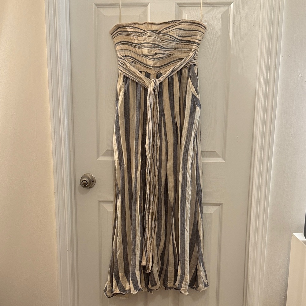 Free People Strapless Dress in Blue and Cream